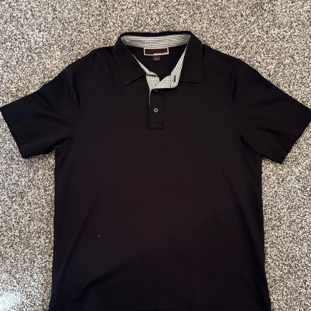 Michael Kors Black Polo Shirt with Checkered Collar